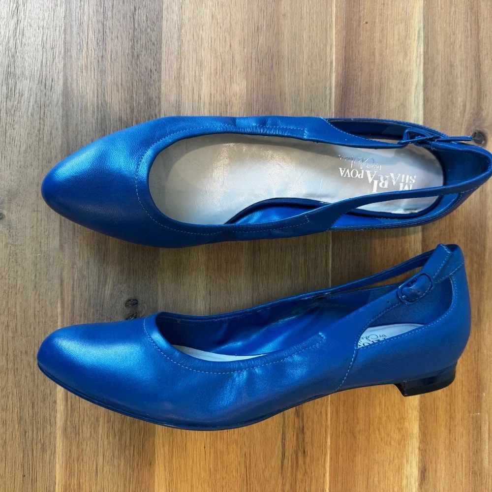 Maria‎ Sharapova by Cole Haan Women 8 B Blue Leather Ballet Flat Classic Chic
